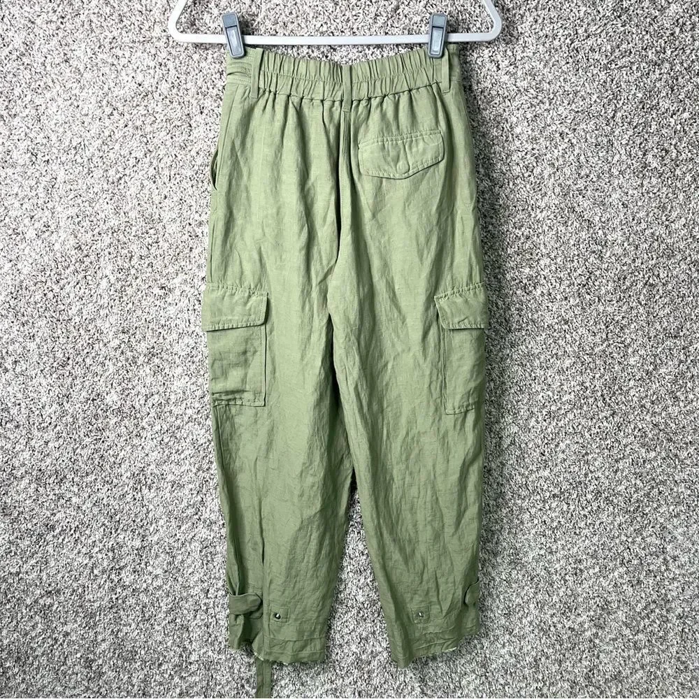 Wilfred Pants Women's 4 Aritzia Green Linen‎ Blend High Rise Ankle Cropped Cargo